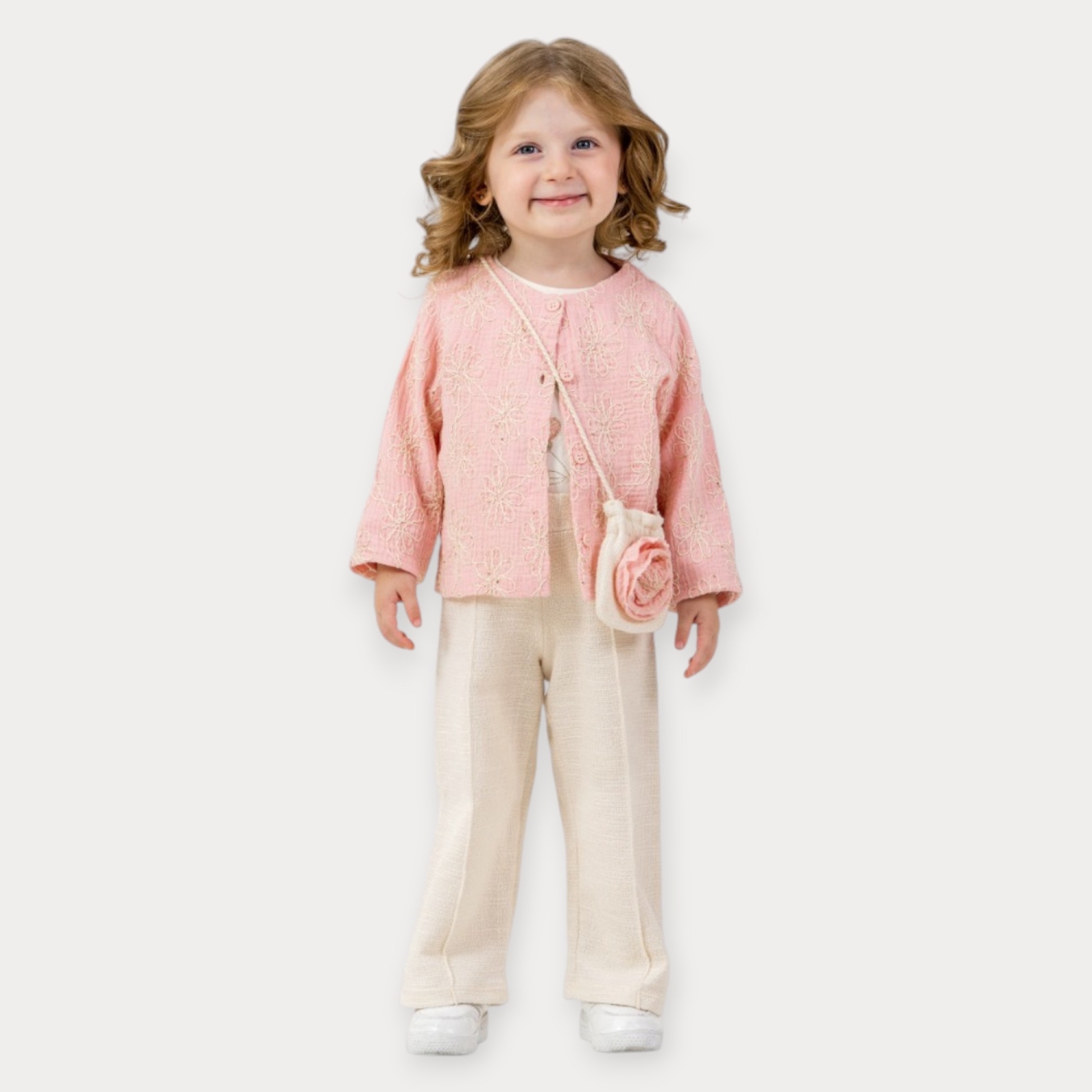 Baby Rose Çantalı Pantolonlu Hırkalı Takım 5-8 Y.