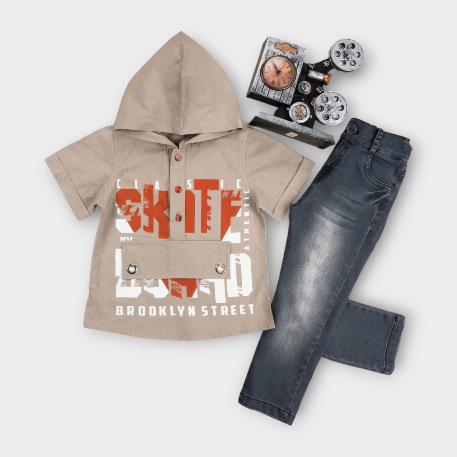 İstasyon Skate Baskılı Kapşonlu Gömlekli Takım 1-4 Y.