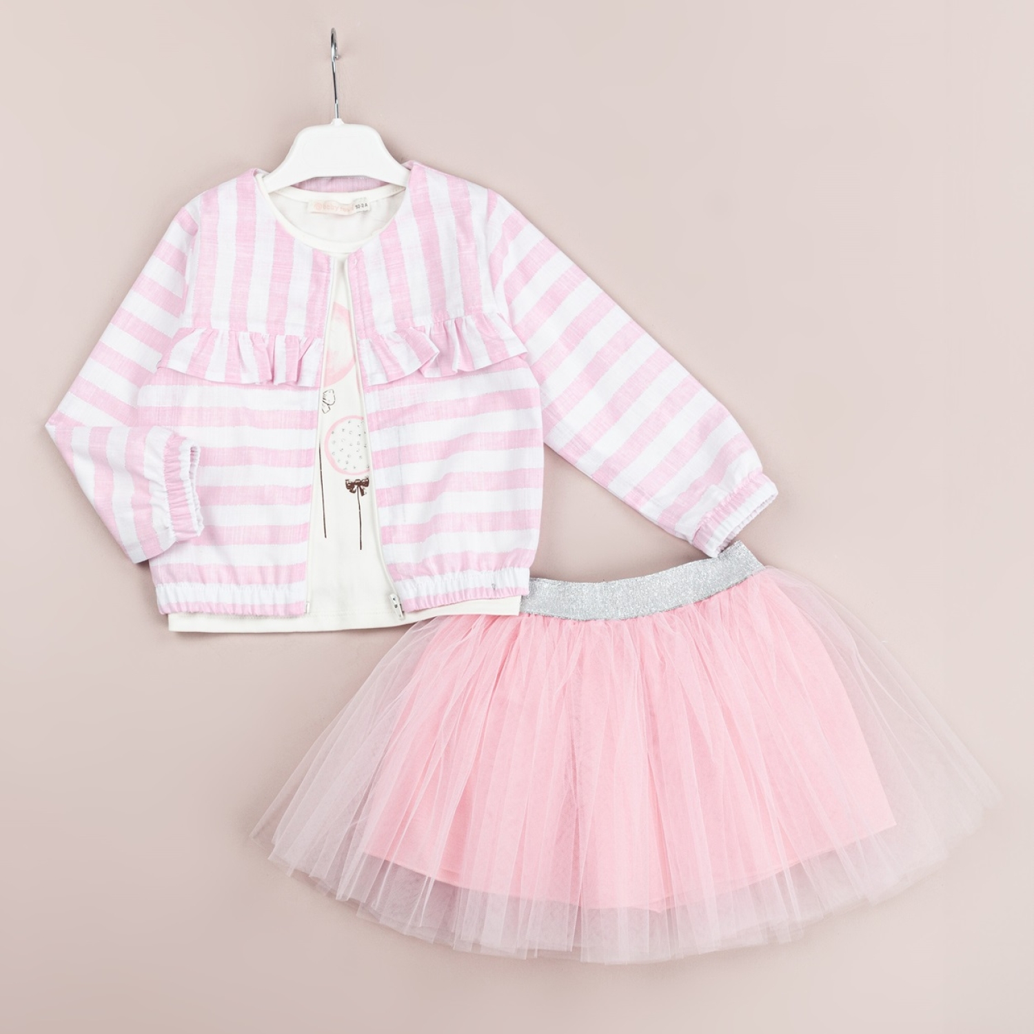 Baby Rose Fırfırlı çizgili Ceketli Etekli Takım 1-4 Y.