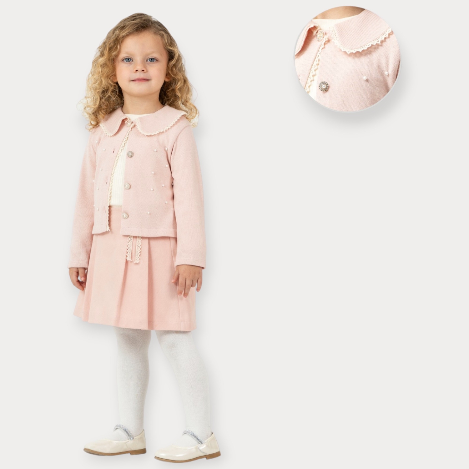 Baby Rose İnci İşlemeli Triko Hırkalı Üçlü Kız Takım 2-5 Y.
