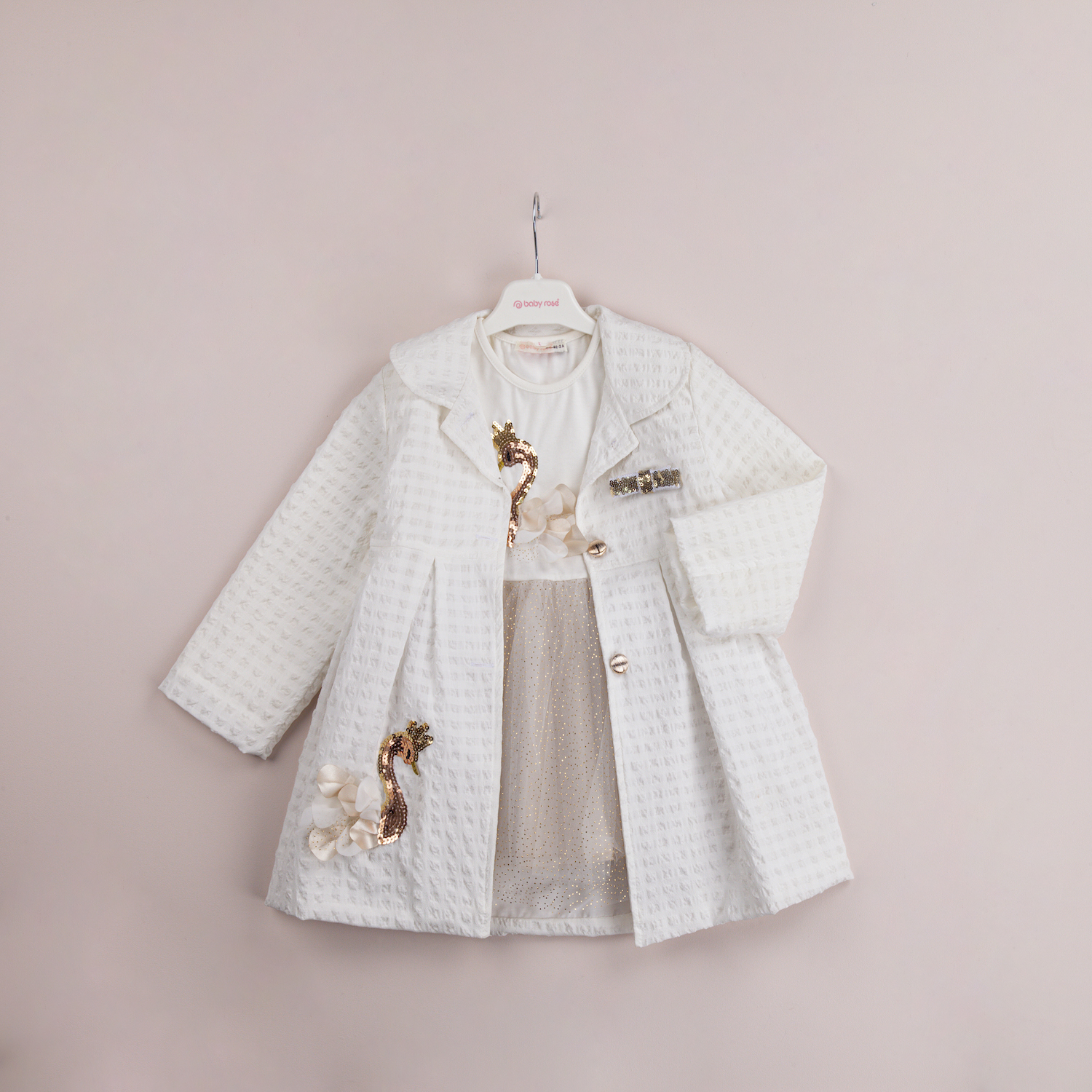 Baby Rose Kuğu Nakışlı Mantolu Takım  1-4 Y/Years