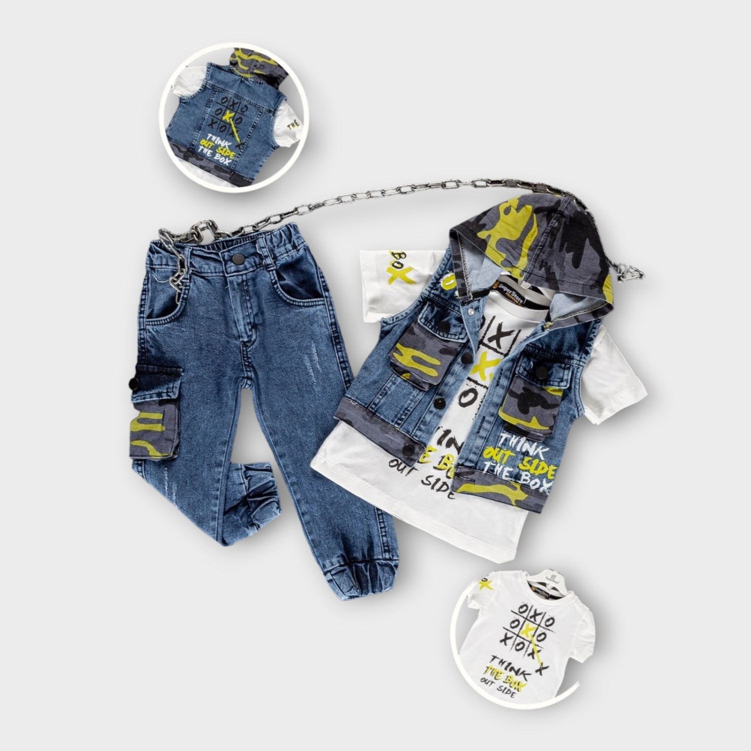 İstasyon Store Oxo Baskılı üçlü Kot Takım 5-8 Y.