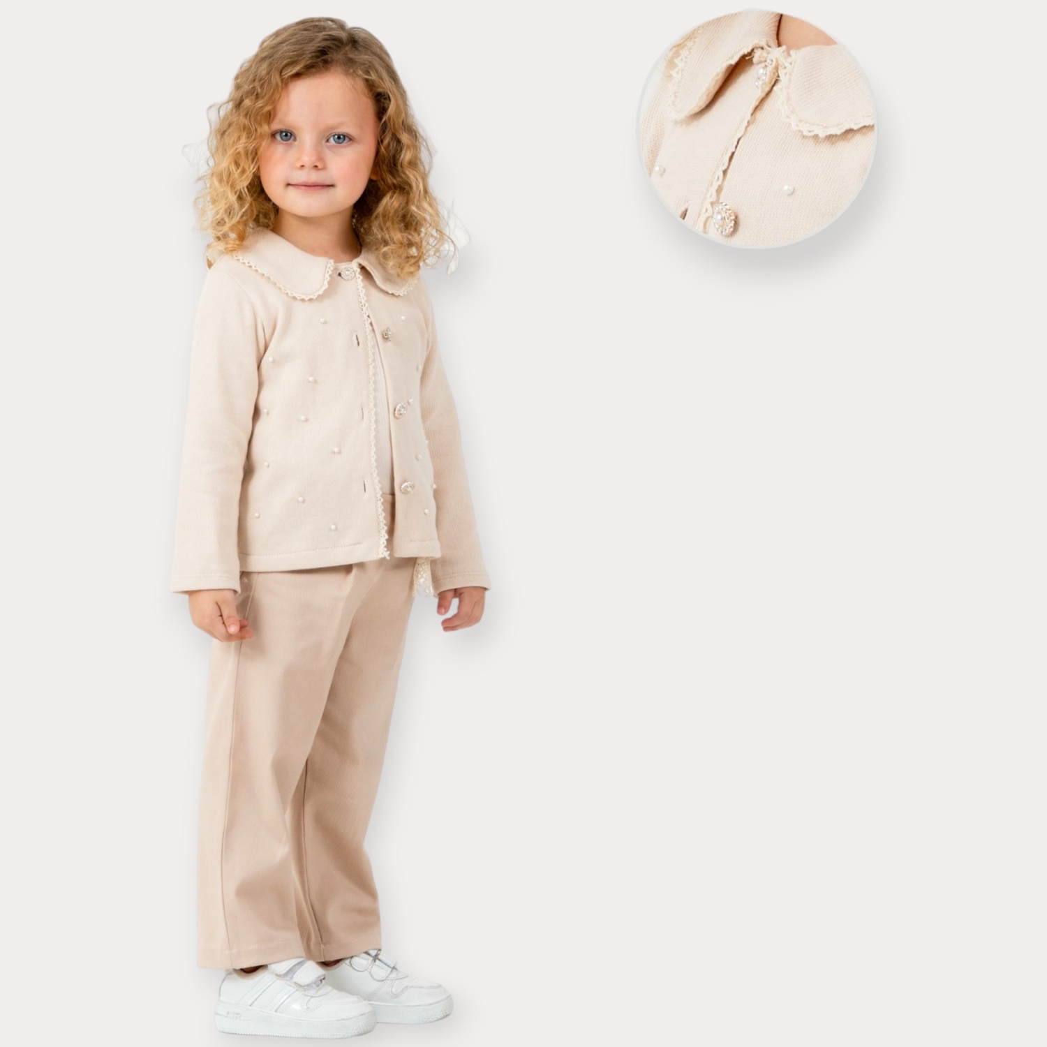 Baby Rose İnci İşlemeli Triko Hırkalı Üçlü Kız Takım 2-5 Y.