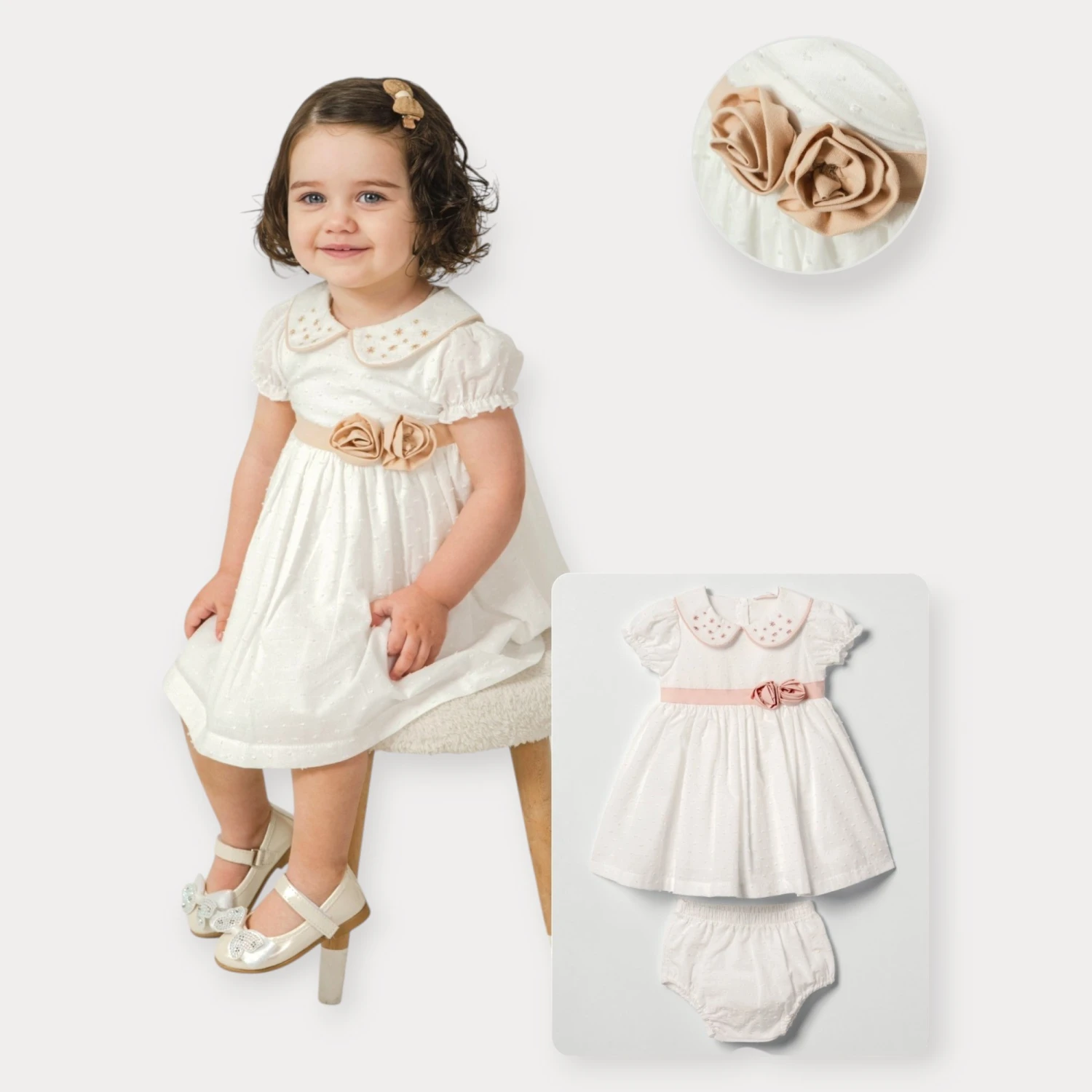BABY ROSE BEBE YAKALI POPLİN ELBİSE 6-18 AY