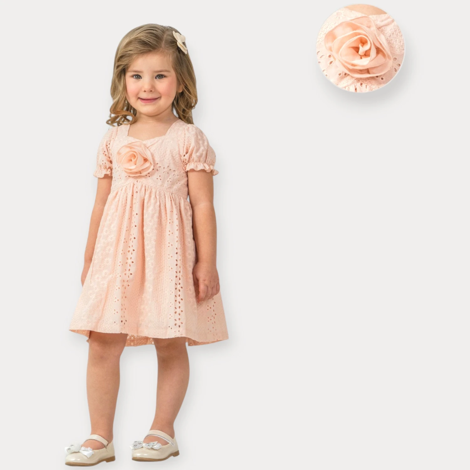 BABY ROSE GÜL AKSESUARLI BRODE ELBİSE 2-5 Y.