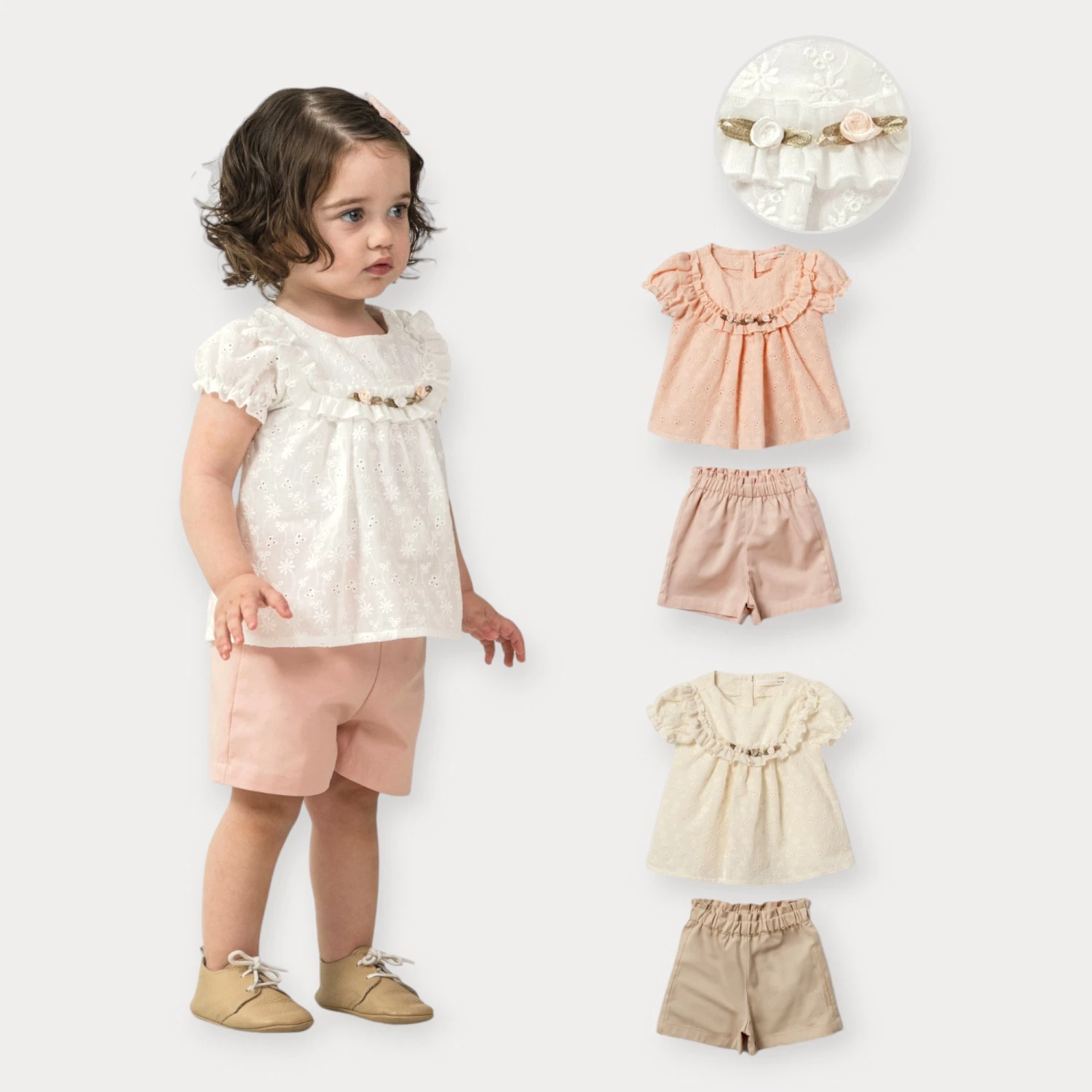 BABY ROSE GÜL AKSESUARLI BRODE TUNİK ŞORTLU TAKIM 6-18 AY