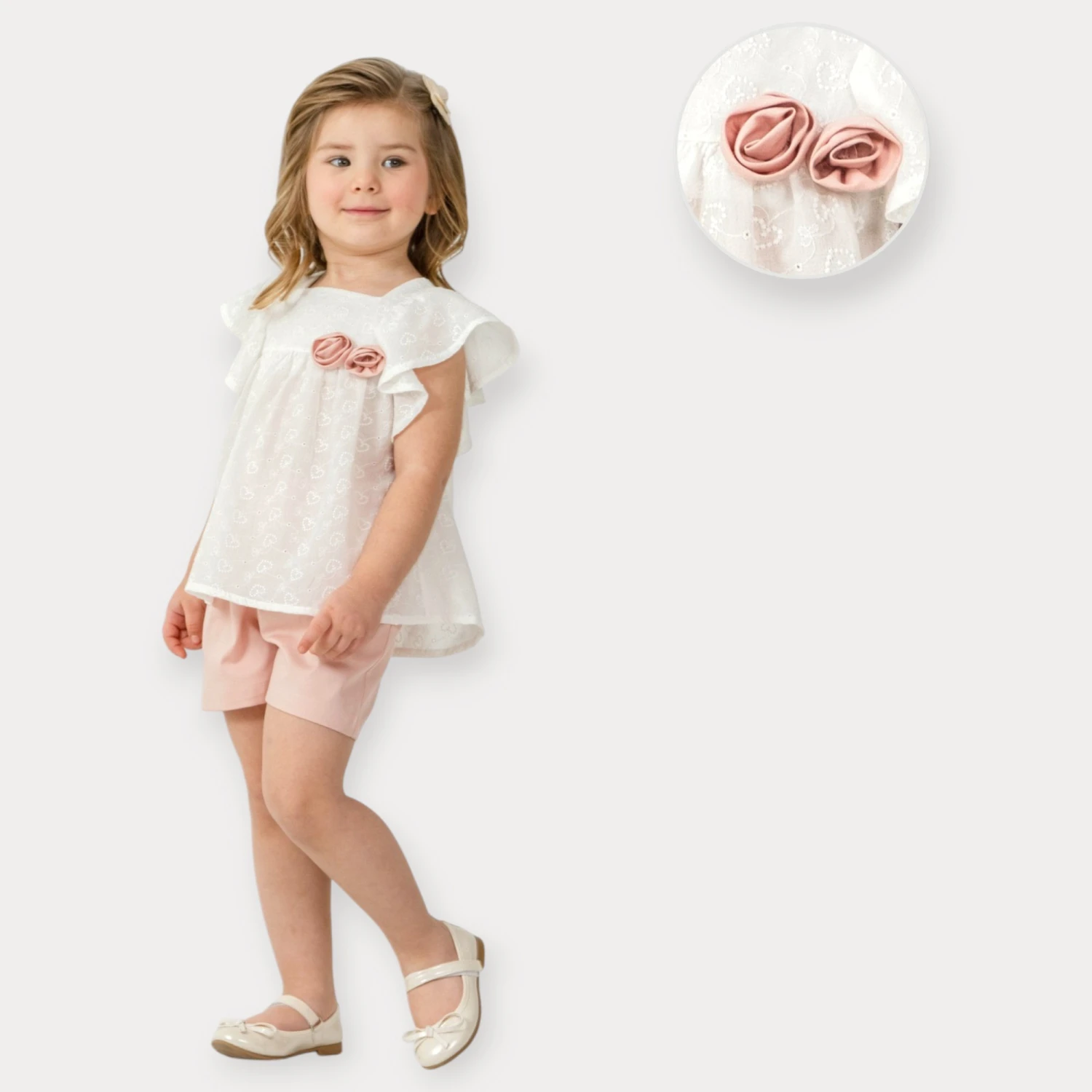 BABY ROSE KALP NAKIŞLI BRODE ŞORTLU TAKIM 2-5 Y.