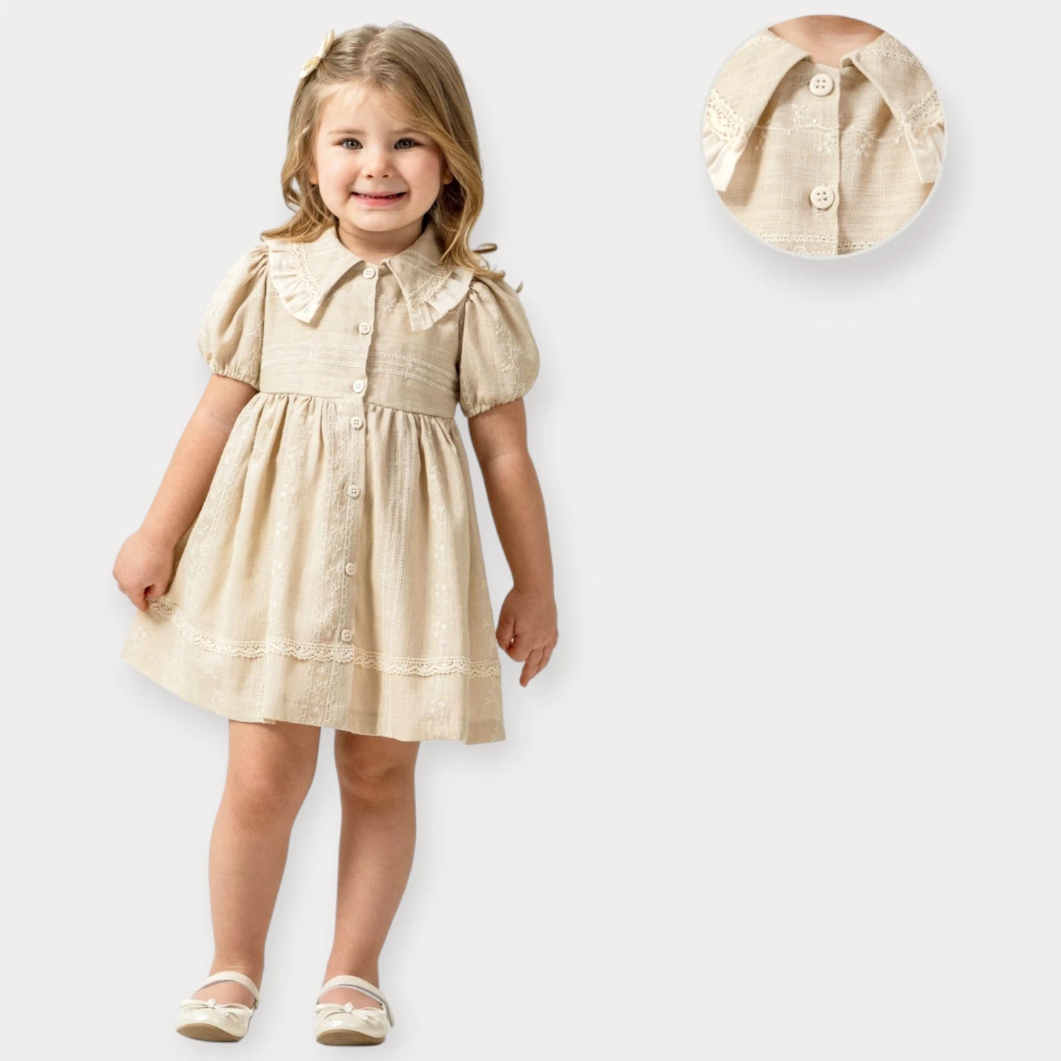BABY ROSE KETEN NAKIŞLI ELBİSE  2-5 Y.
