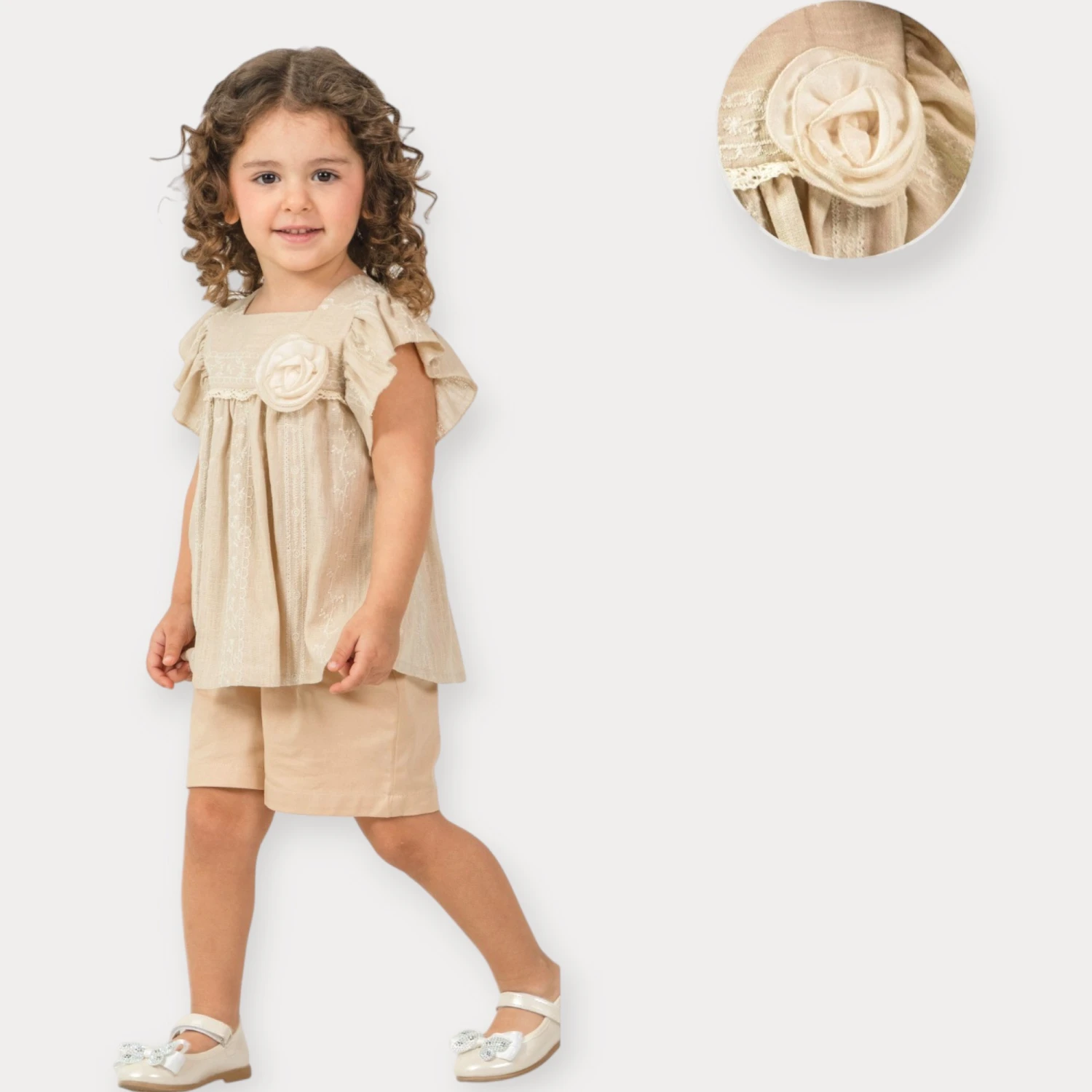 BABY ROSE KETEN NAKIŞLI ŞORTLU TAKIM 1-4 Y.