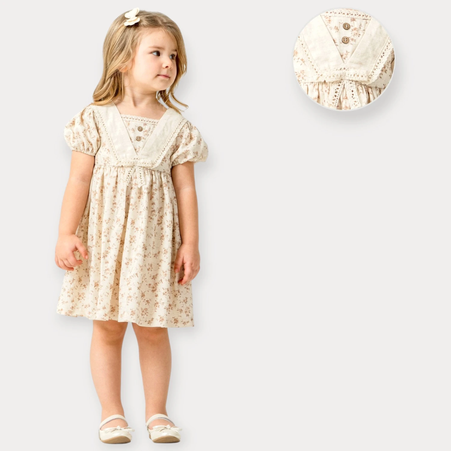 BABY ROSE ÖNDEN DÜĞMELİ ÇİÇEK DESENLİ ELBİSE 2-5 Y.