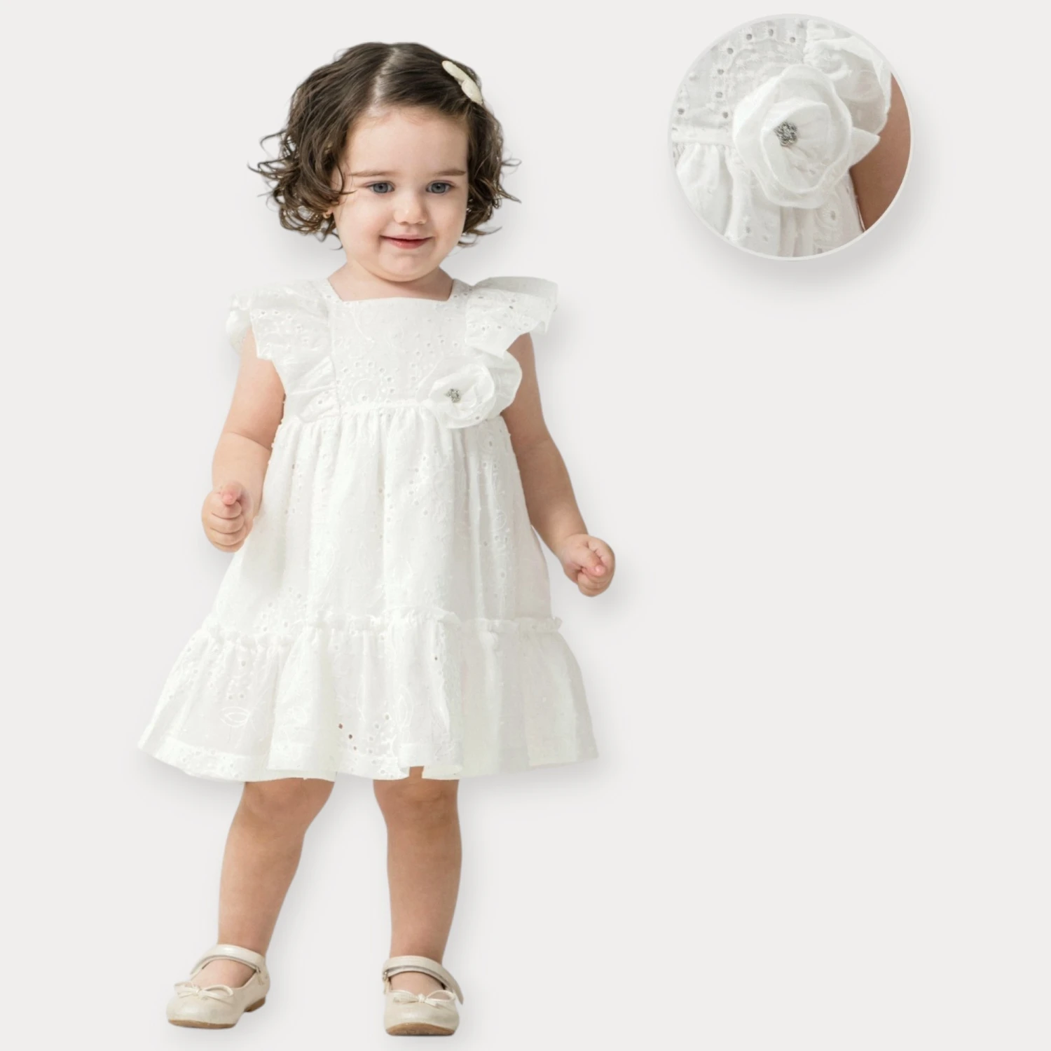 BABY ROSE PONPONLU VUAL BRODE ELBİSE 9-24 AY