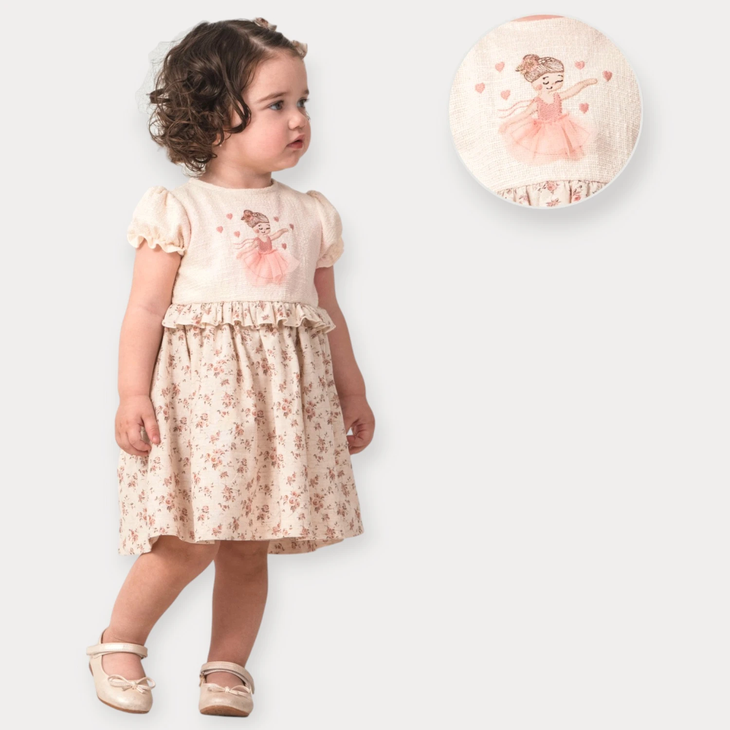 BABY ROSE ROBASI NAKIŞLI ELBİSE 9-24 AY