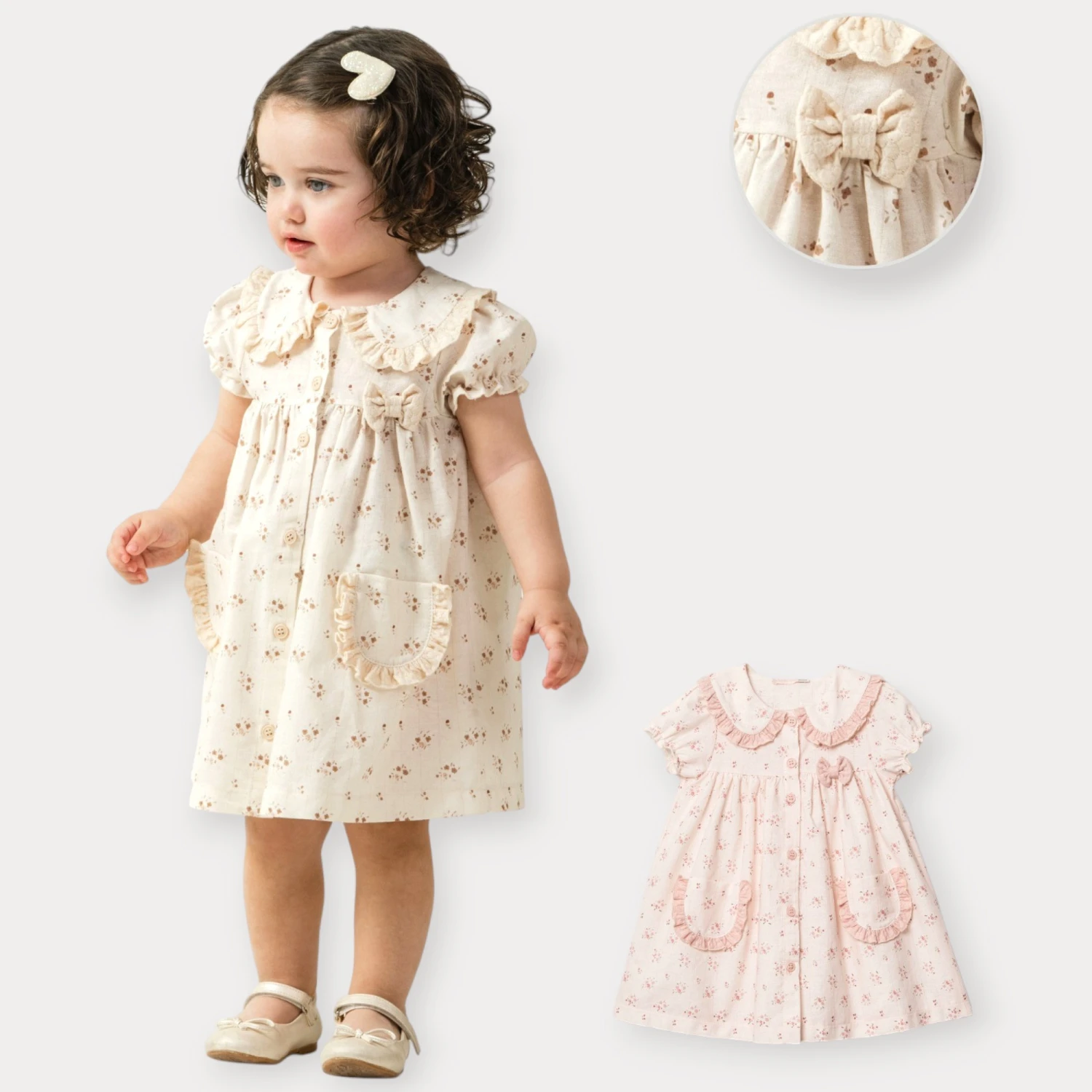 BAY ROSE ÇİÇEK DESENLİ BEBE YAKA ELBİSE 9-24 AY