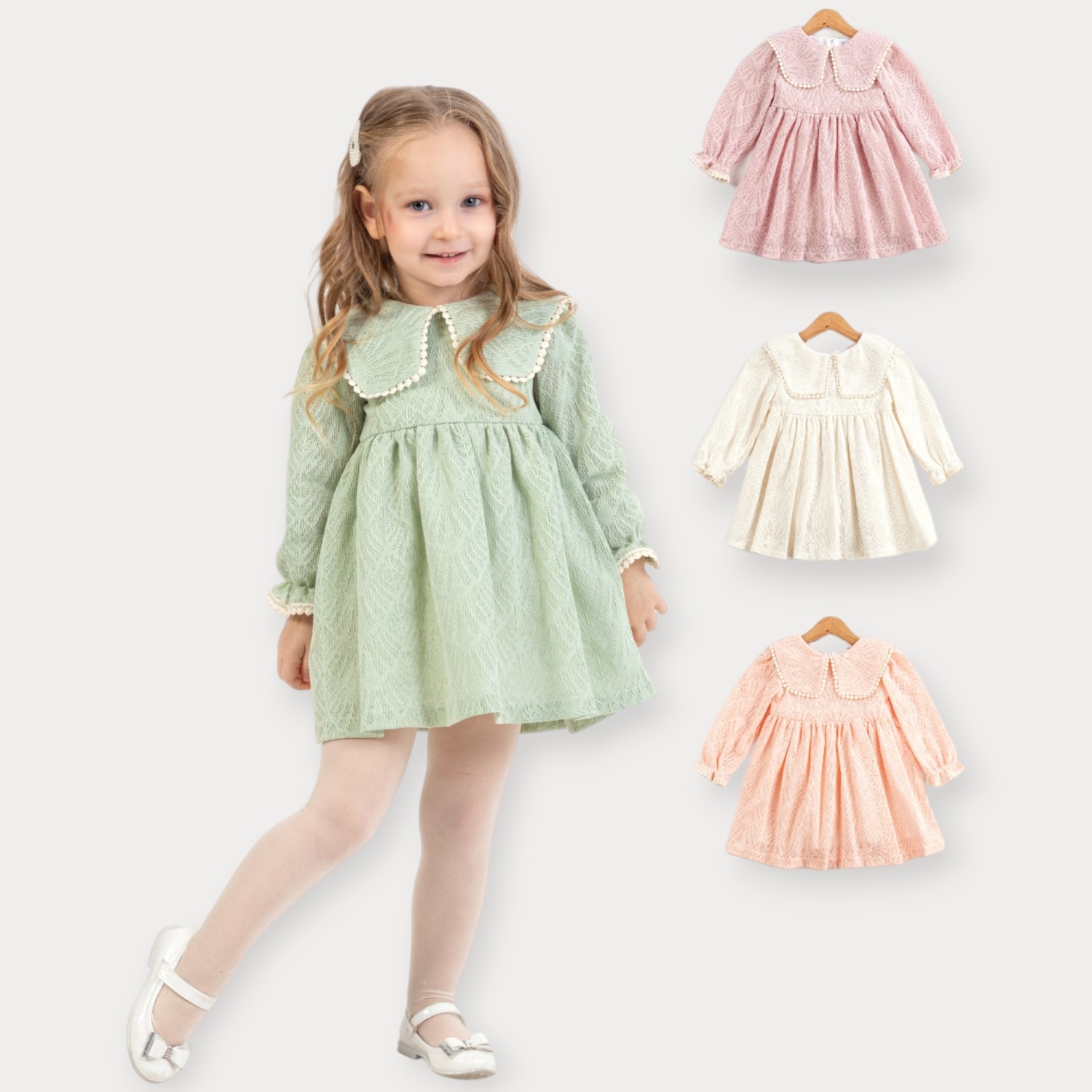 İSTASYON GENİŞ YAKA DANTEL ELBİSE 2-5 Y.
