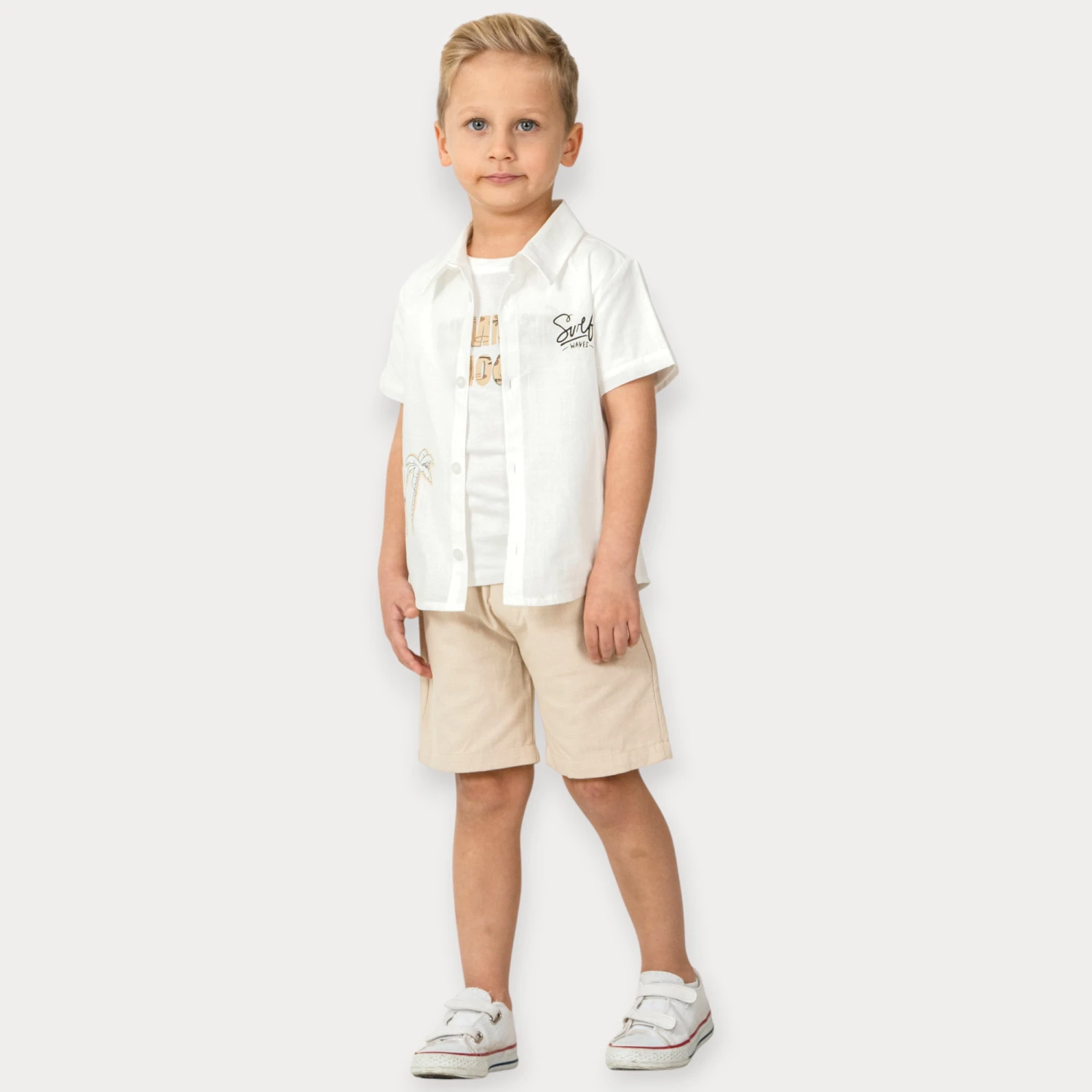İSTASYON SURF BASKILI GÖMLEKLİ ÜÇLÜ ERKEK TAKIM 2-5 Y.