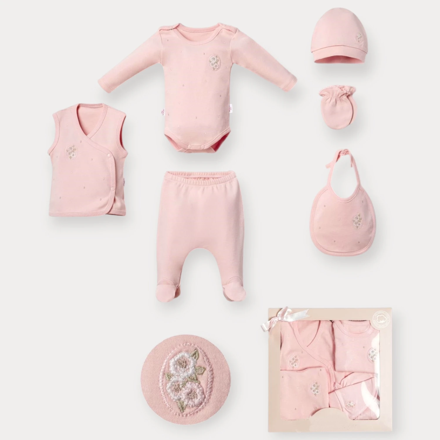 MOON STAR ÇİÇEK NAKIŞLI ALTILI SET 0-3 AY (KUTULU)