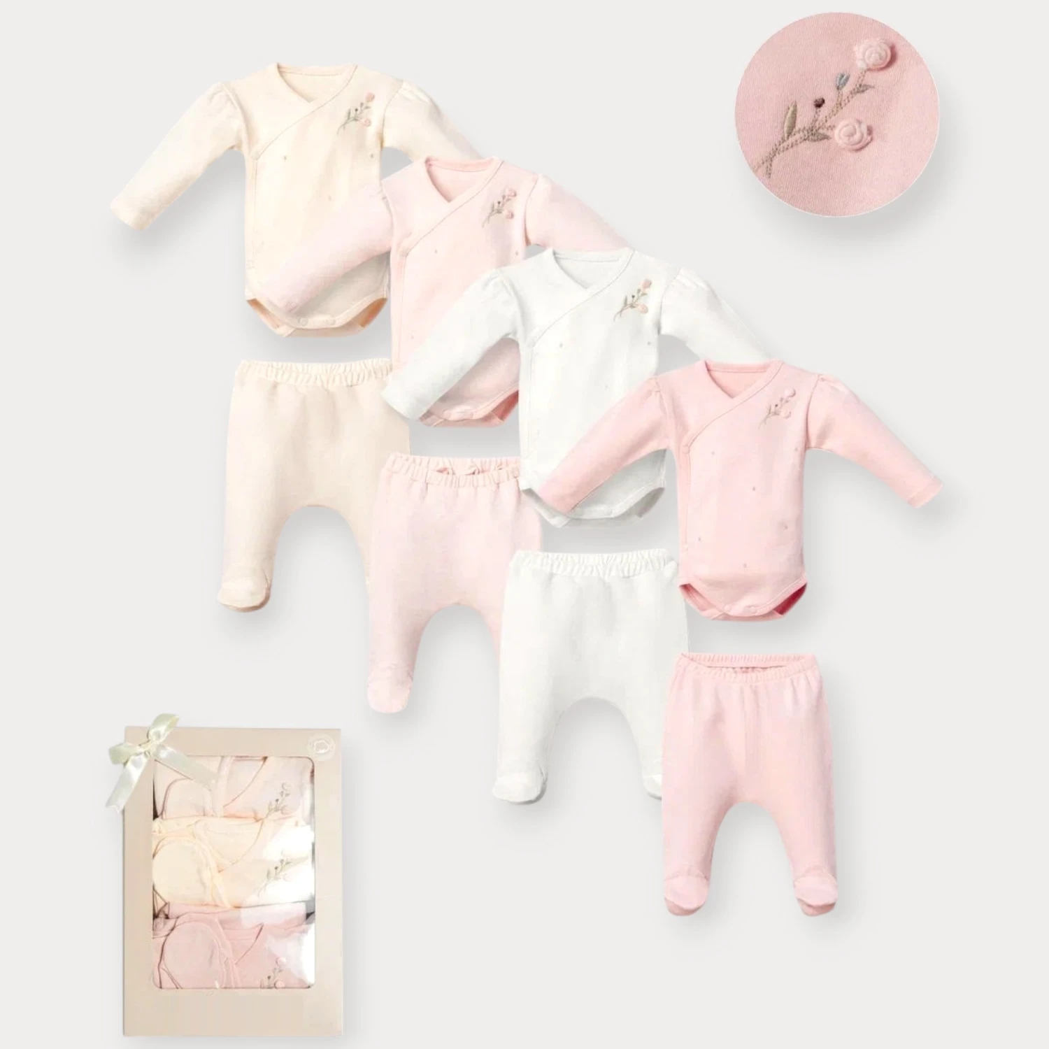 MOON STAR ÇİÇEK NAKIŞLI DÖRTLÜ SET 0-3 AY (KUTULU)