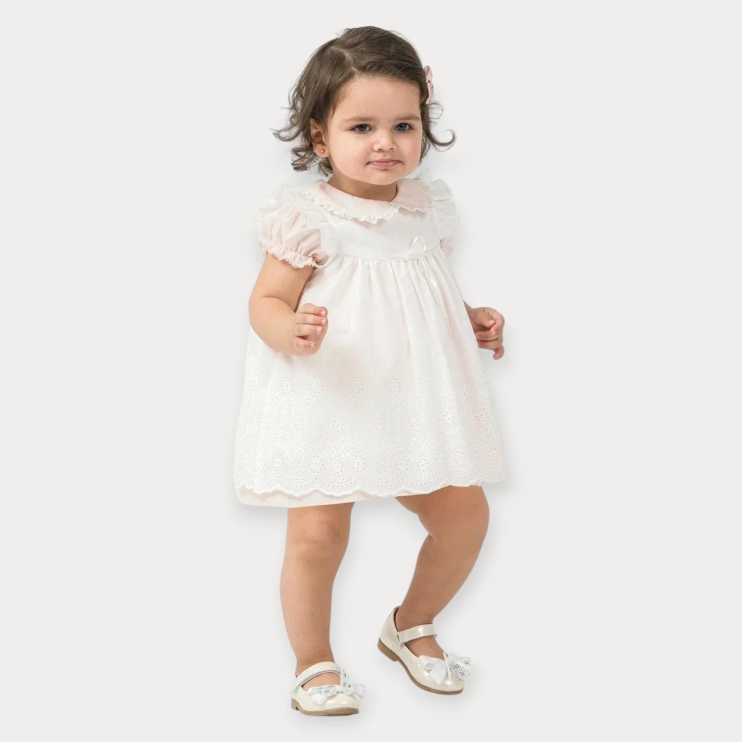 MOON STAR DONLU , ÇİÇEK NAKIŞLI FİYONKLU ELBİSE 9-24 AY