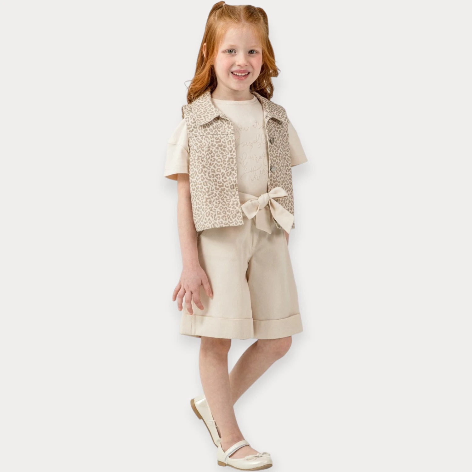 MOON STAR LEOPAR DESENLİ YELEKLİ ÜÇLÜ KIZ TAKIM 5-8 Y.