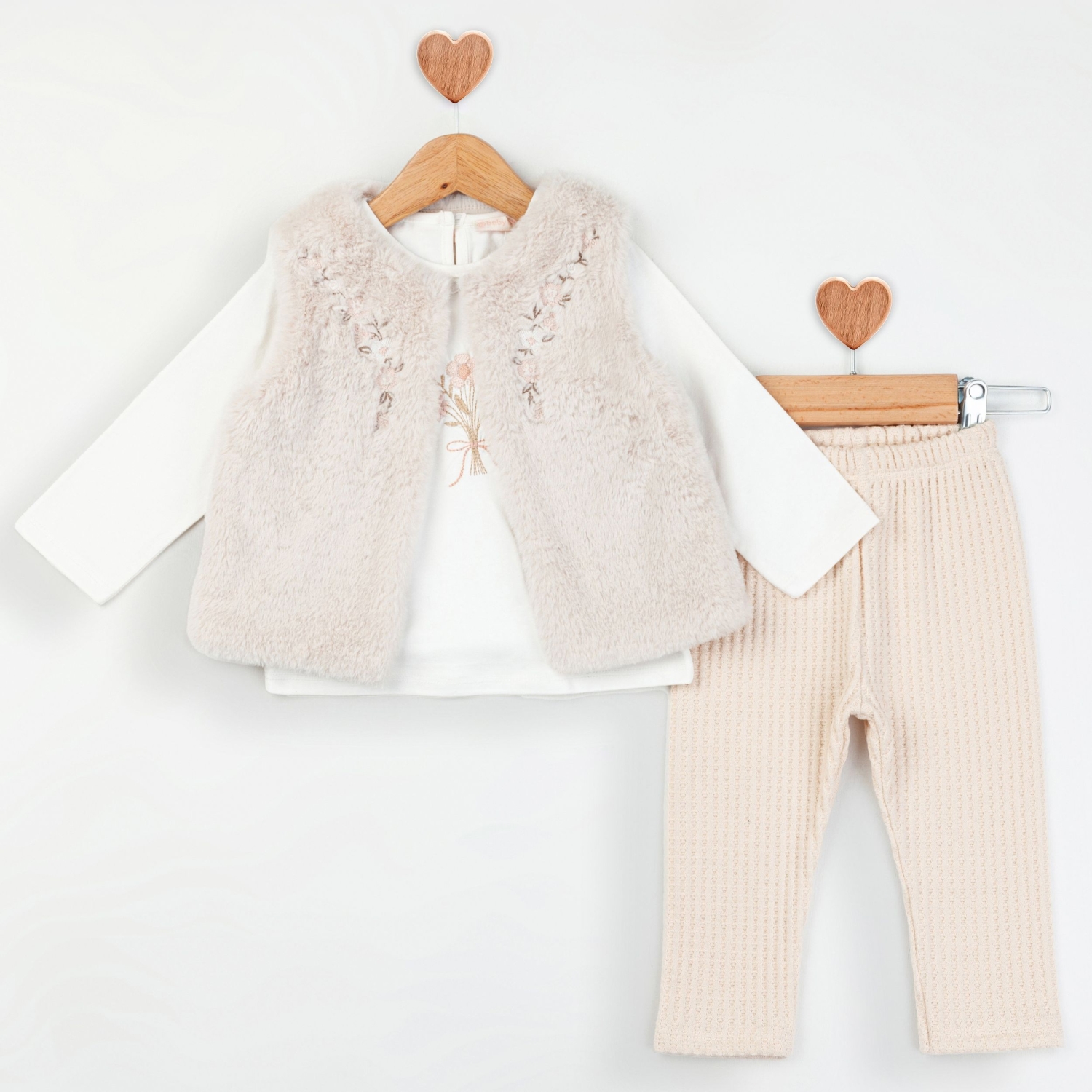 Baby Rose Çiçek Nakışlı Peluş Yelekli Takım 9-24 Ay
