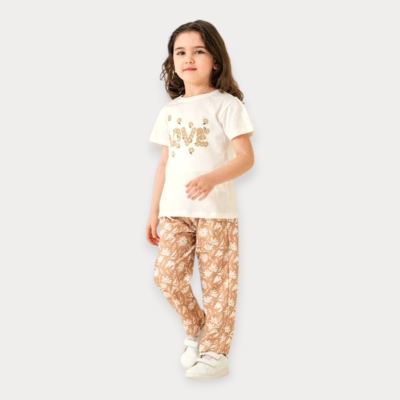 İstasyon Çiçekli Love Baskılı İkili Kız Takım 2-5 Y.