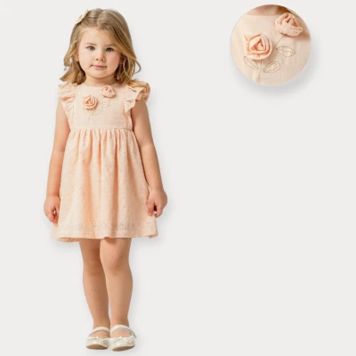 BABY ROSE GÜL AKSESUARLI BRODE ELBİSE 1-4 Y.