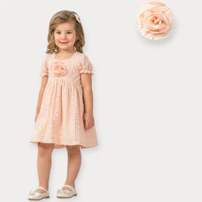 BABY ROSE GÜL AKSESUARLI BRODE ELBİSE 2-5 Y.