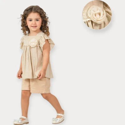 BABY ROSE KETEN NAKIŞLI ŞORTLU TAKIM 1-4 Y.