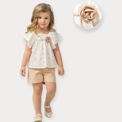 BABY ROSE RENKLİ BRODE ŞORTLU TAKIM 2-5 Y.