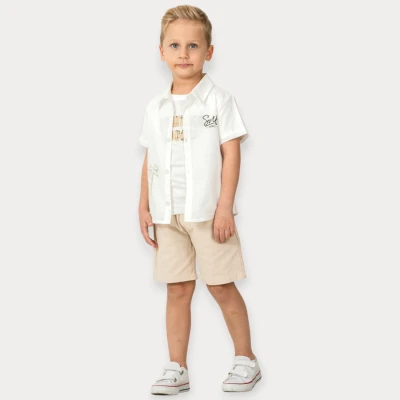 İSTASYON SURF BASKILI GÖMLEKLİ ÜÇLÜ ERKEK TAKIM 2-5 Y.