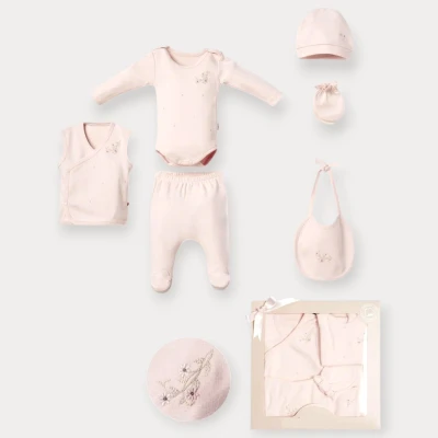 MOON STAR ÇİÇEK NAKIŞLI ALTILI SET 0-3 AY (KUTULU)