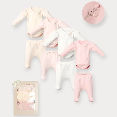 MOON STAR ÇİÇEK NAKIŞLI DÖRTLÜ SET 0-3 AY (KUTULU)