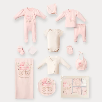 MOON STAR  ÇİÇEKLİ BEBEK ARABASI BASKILI ONBİRLİ SET (KUTULU)