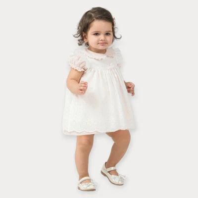 MOON STAR DONLU , ÇİÇEK NAKIŞLI FİYONKLU ELBİSE 9-24 AY