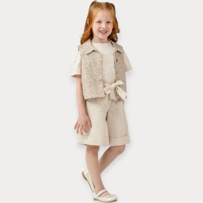 MOON STAR LEOPAR DESENLİ YELEKLİ ÜÇLÜ KIZ TAKIM 5-8 Y.