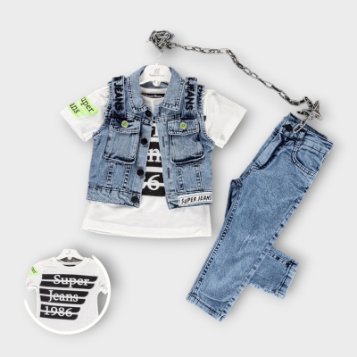 İstasyon Store Süper Jeans Baskılı üçlü Kot Takım 1-4 Y.